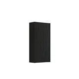 Grote badkamerinspiratie met badkamermeubels van zwart eikenhout met elegante groeven, stijlvolle dubbele wastafel, vierkante spiegels, witte tegels met geometrisch patroon geven een lichte, symmetrische en klassieke uitstraling.