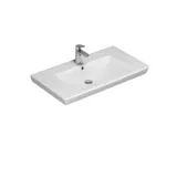 Badkamerinspiratie met een elegante wastafel en wastafelmeubel met praktische en stijlvolle lade-indeling in de vorm van mooie houten dozen, die optimale ruimtebenutting bieden.