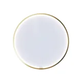 Stijlvolle en luxueuze badkamer met zachte groene tinten, een grote elegante ronde spiegel en een modern, verfijnd groen toilet