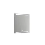 Badkamer met schuine muren inspiratie, grijze wastafelmeubel en bovenkast, op maat gemaakte aanrechtbladen, moderne vierkante opzetwastafel, vierkante spiegel met verlichting, ruwe betonnen muren en vloeren geven een stedelijke uitstraling