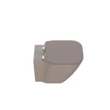 Stijlvolle en ruime badkamer inspiratie met grote ronde spiegel met zwarte lijst, donkere stenen wastafel, gekleurd toilet, bovenkast en open plank in een verfijnd en ingetogen ontwerp.
