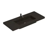 Grote badkamerinspiratie met elegante stenen wastafel in Calypso met stijlvol wit badmeubel met messing handgrepen en mooie spiegelkast met stenen vloer voor een exclusieve en moderne uitstraling.
