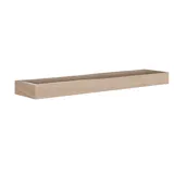 Moderne make-uptafel in Noordse stijl met licht hout, elegante verlichting, vierkante spiegel en opbergplanken die een stijlvolle en functionele ruimte creëren.