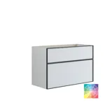 Badkamer met schuine muren, geïnspireerd door paarse badkamermeubels met elegante framefronten, mooie ovale spiegel met lamp, stijlvolle en praktische plank, paarse muur en grijze visgraatvloer, die een elegante en moderne uitstraling geven.