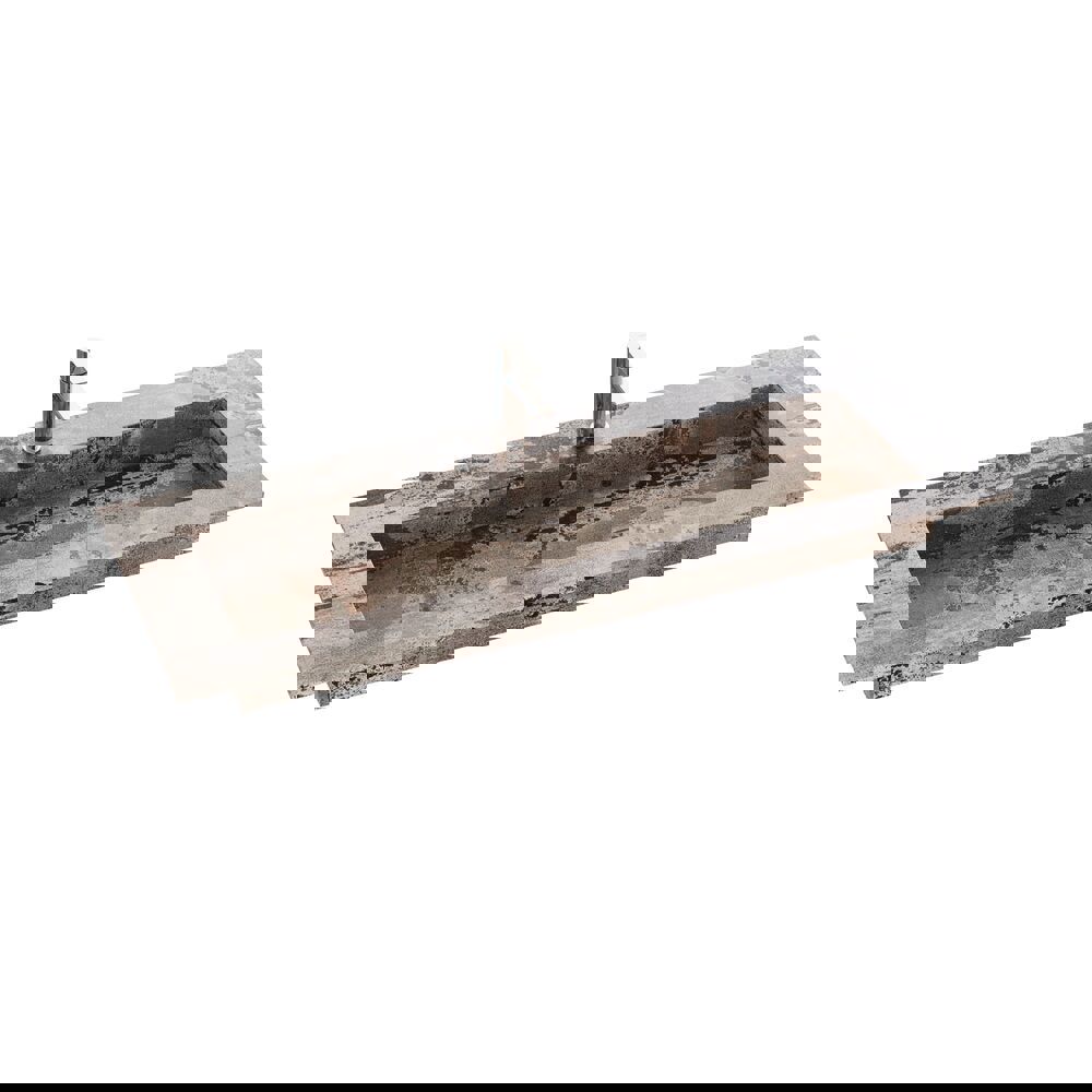 Grote badkamerinspiratie met grijs badmeubel met geïntegreerde handgreep, stijlvolle wastafel aan de zijkant, vierkante spiegel met afgeronde hoeken, betonlook muren en ruwe materialen voor een urban look