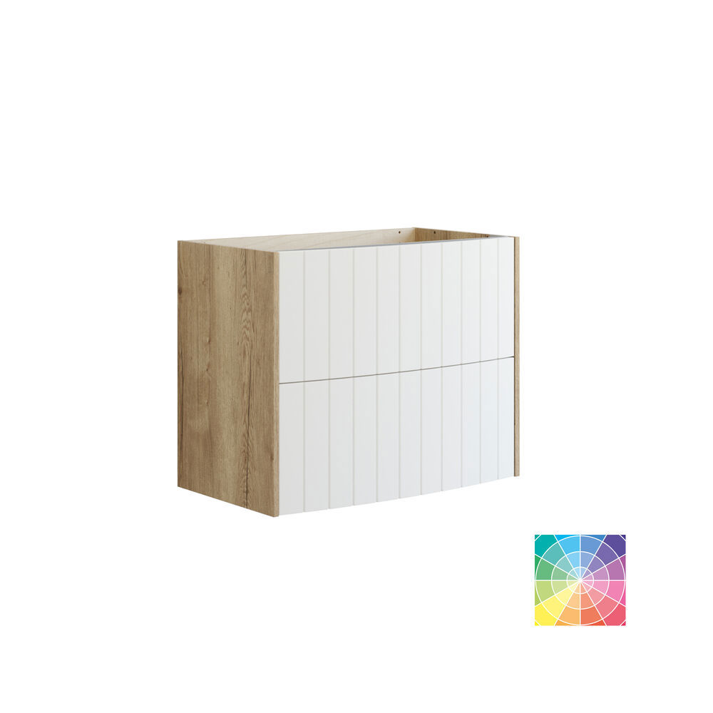 Badkamerinspiratie met groene meubels in speciale kleur met zijden van natuurlijk eikenhout, elegante groeven, werkblad met ovale opzetwastafel, ovale spiegel en bloemenbehang geeft een sierlijke, retro uitstraling.