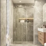 Badkamerinspiratie met een douchewand met schuifdeuren voor een elegante en luxe uitstraling in je badkamer