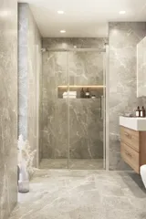 Badkamerinspiratie met een douchewand met schuifdeuren voor een elegante en luxe uitstraling in je badkamer