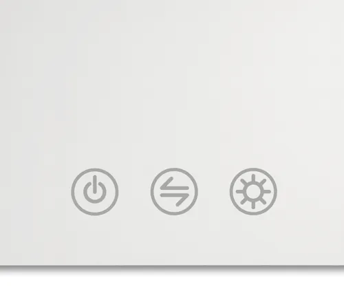 Lichtregeling voor spiegel met elegante kleine pictogrammen voor het aanpassen van koud/warm licht en helderheid.