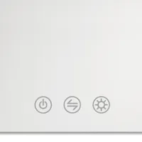 Lichtregeling voor spiegel met elegante kleine pictogrammen voor het aanpassen van koud/warm licht en helderheid.