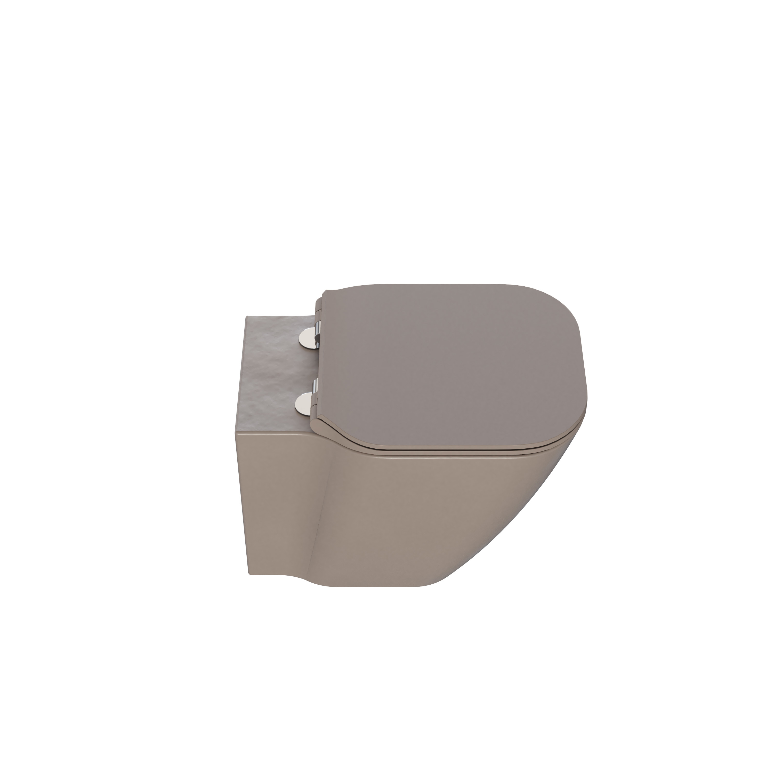 Stijlvolle en ruime badkamer inspiratie met grote ronde spiegel met zwarte lijst, donkere stenen wastafel, gekleurd toilet, bovenkast en open plank in een verfijnd en ingetogen ontwerp