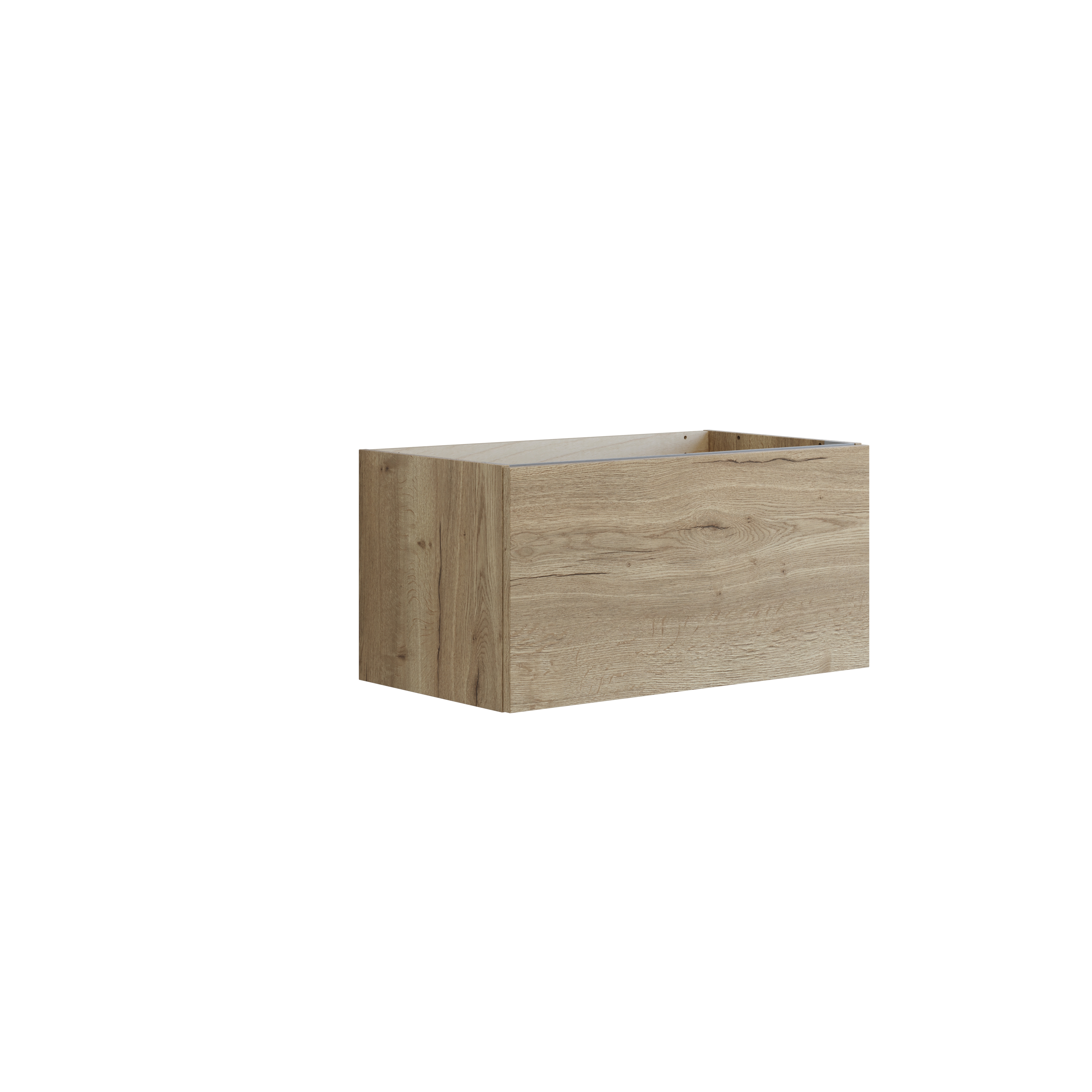 Grote stedelijke badkamerinspiratie met meubels van natuur eiken, stenen aanrechtblad met vierkante wastafel, ronde spiegel met zwarte rand, natuurlijke kleuren en terracotta vloer voor een industriële en moderne uitstraling